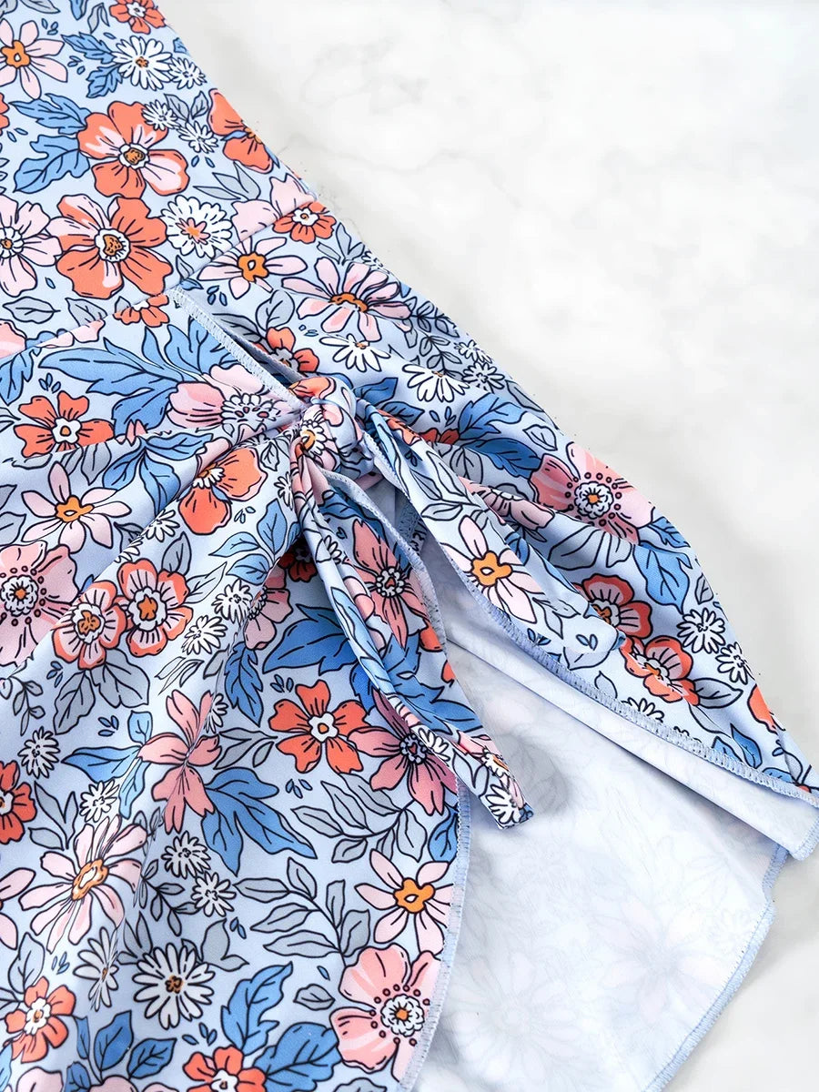 SHORELINE BLOOM Wrap Swim dress - Petal Blue