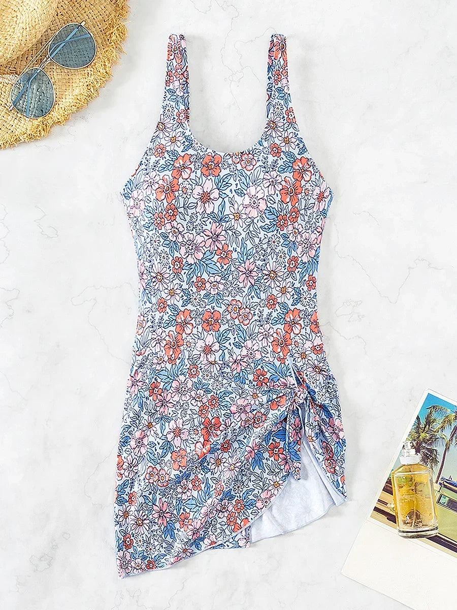 SHORELINE BLOOM Wrap Swim dress - Petal Blue