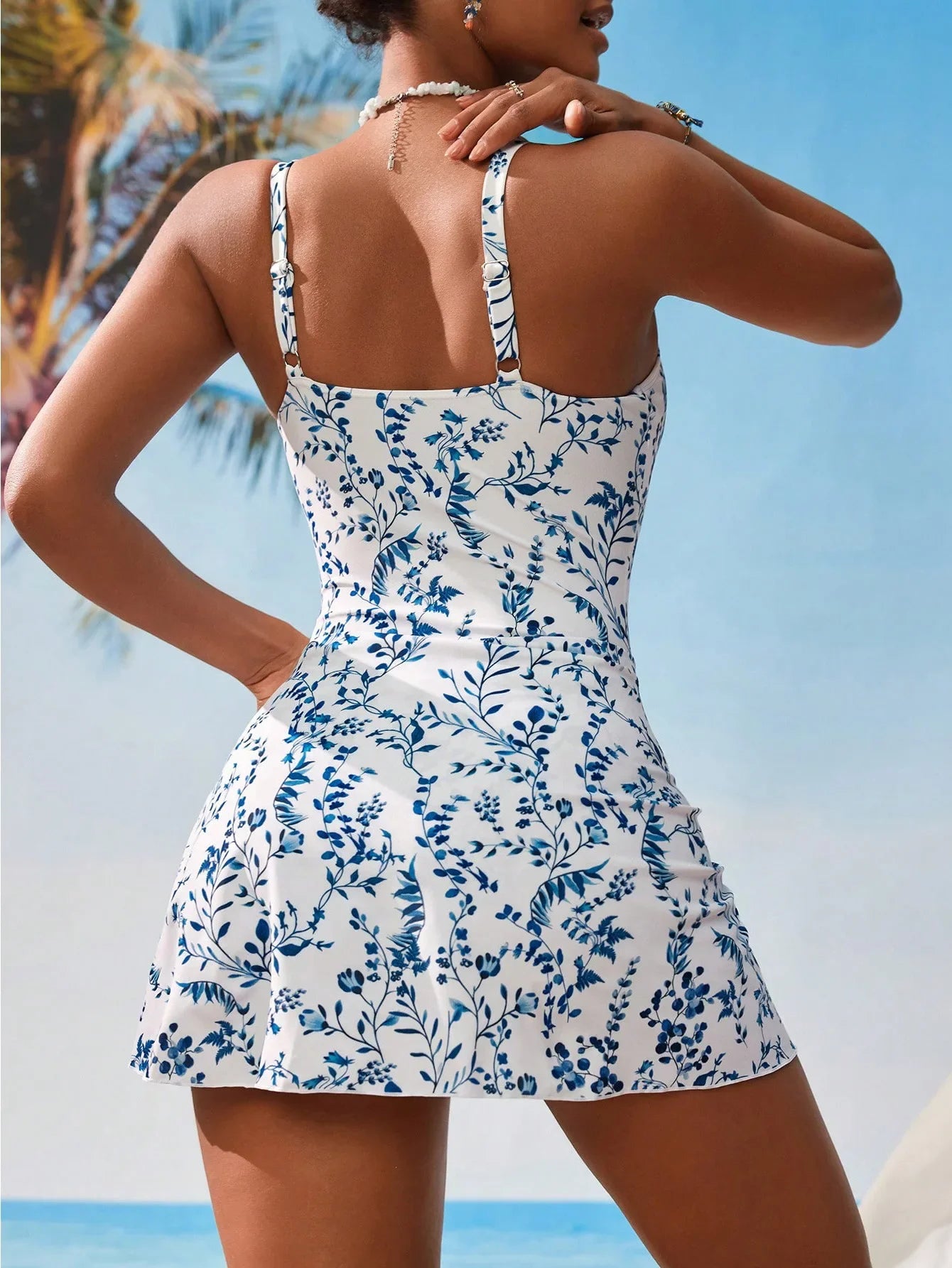 COVE Wrap Swim Dress - Floral Blue