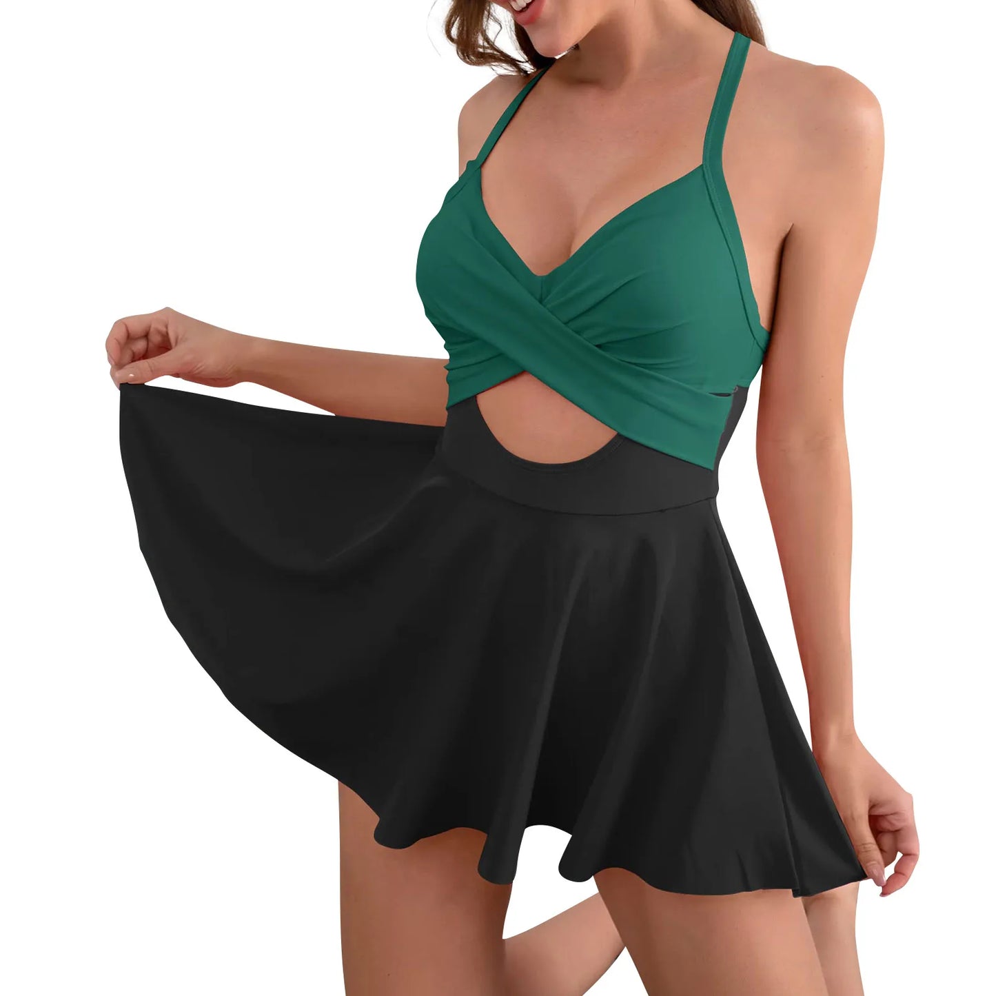 LAGOON LUXE Crossover Swim Dress - Emerald Green