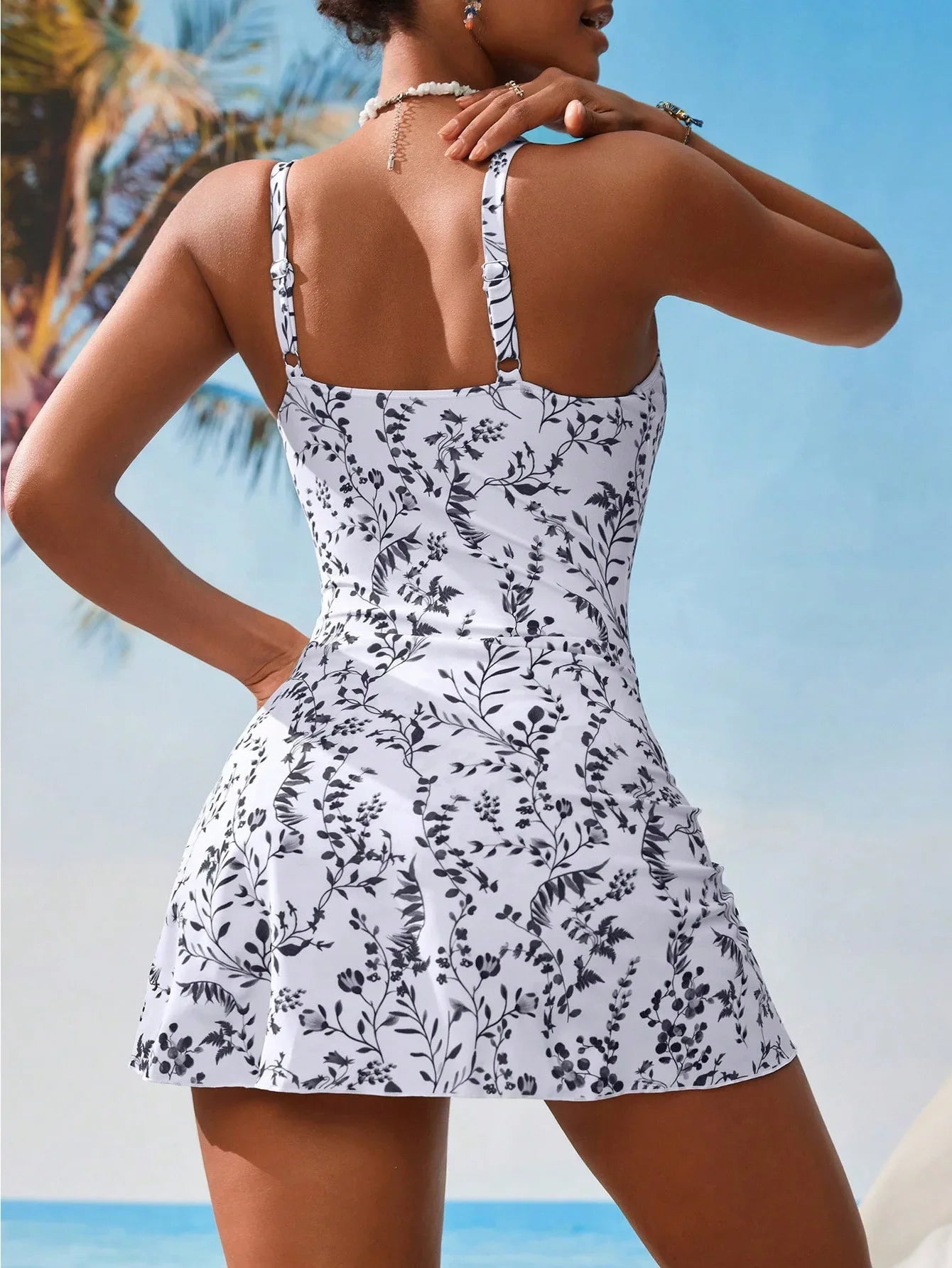 COVE Wrap Swim Dress - Black Floral