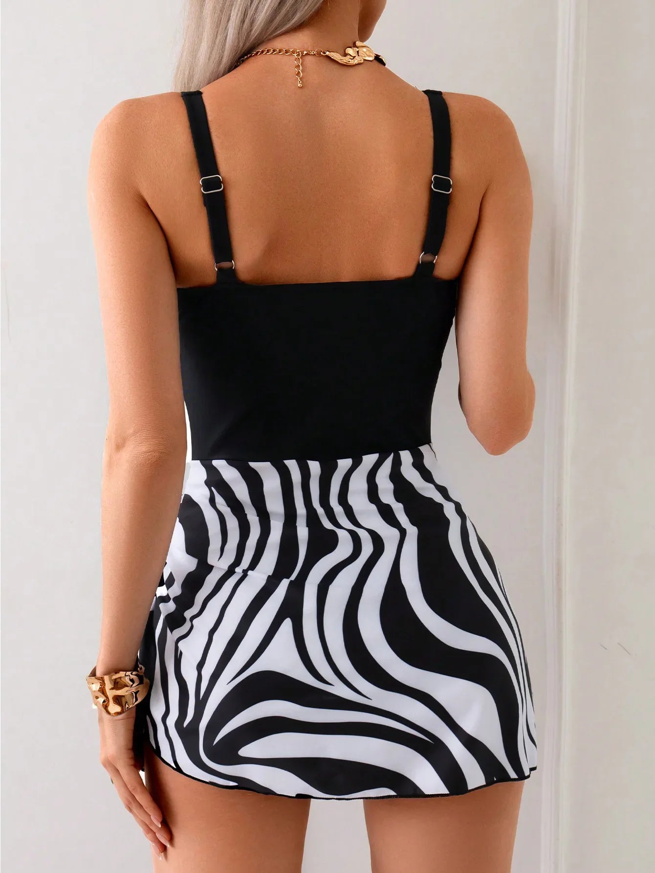 COVE Wrap Swim Dress - Black Zebra Stripes