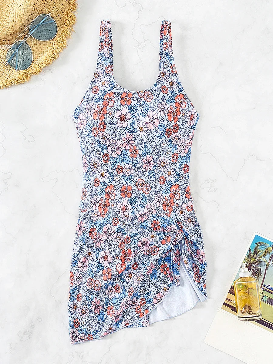 SHORELINE BLOOM Wrap Swim dress - Petal Blue